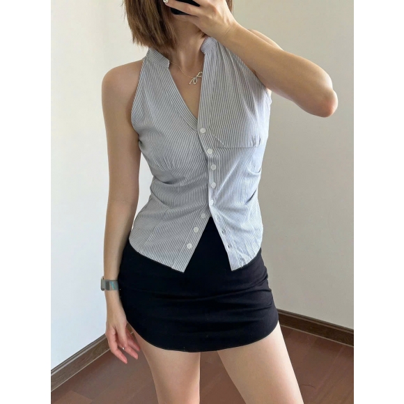 NU Áo sơ mi cổ tàu sát