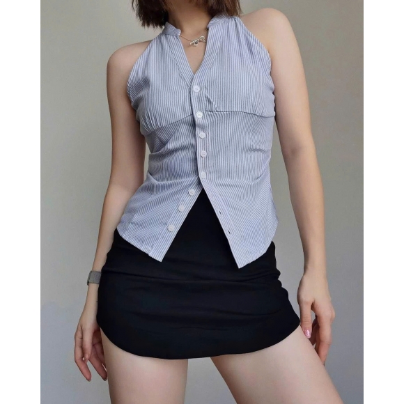 NU Áo sơ mi cổ tàu sát