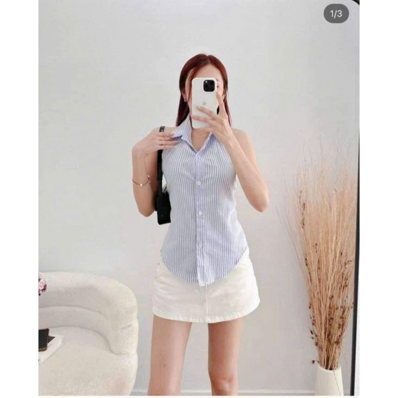 NU Áo sơ mi cổ tàu sát